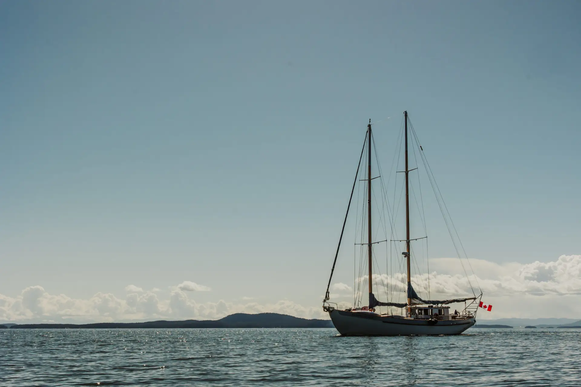 A sailboat at anchor off the coast of British Columbia